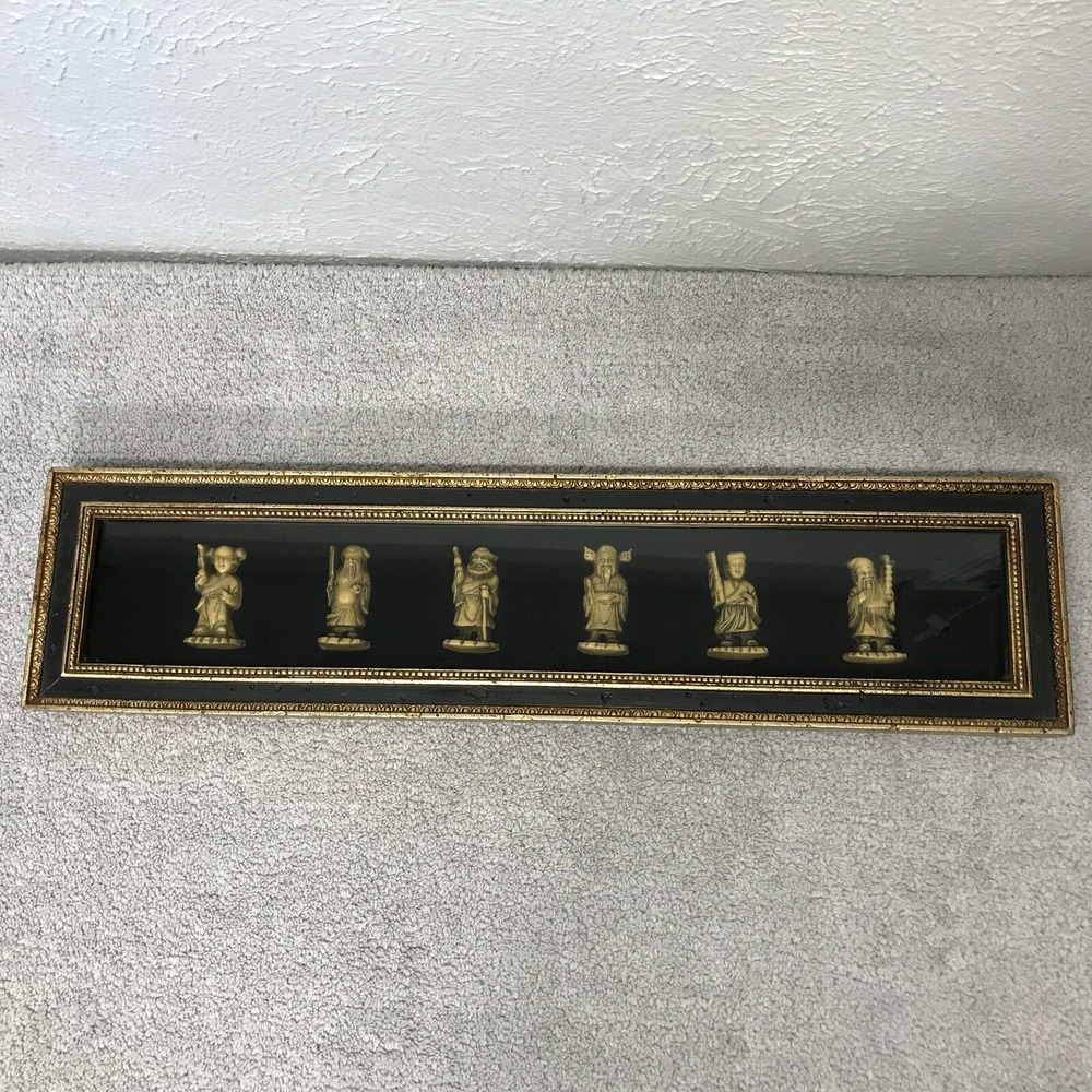 Vintage Chinese Gods of Good Fortune & Prosperity Framed Burwood Product Co 4541